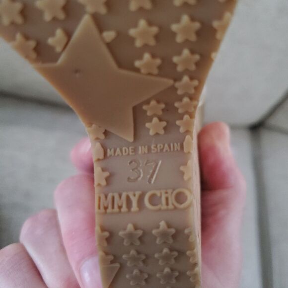 Jimmy Choo Brown/Metallic Gold Leather Pape Mirrored Cork Wedge Sandals Size 7 - Picture 16 of 16